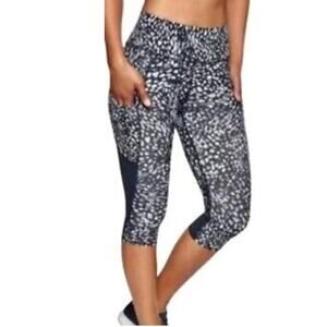 Athleta Spotty Up For Anything Crop Leggings Black/White Women's Size Medium EUC